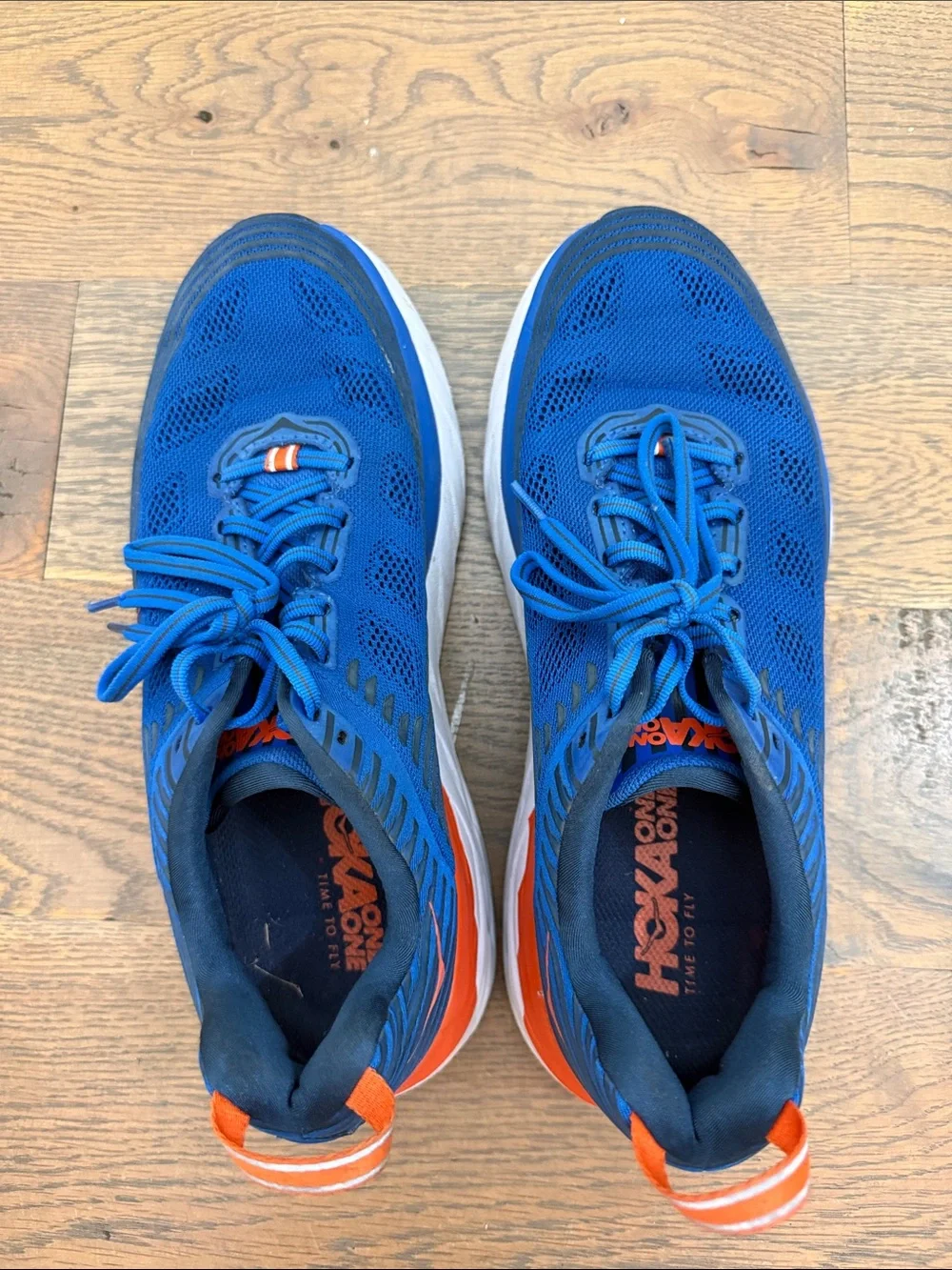 Hoka Blue and Orange Men's Athletic Running Shoes